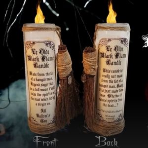 Hocus Pocus Black Flame Candle w Scented Accented Broom